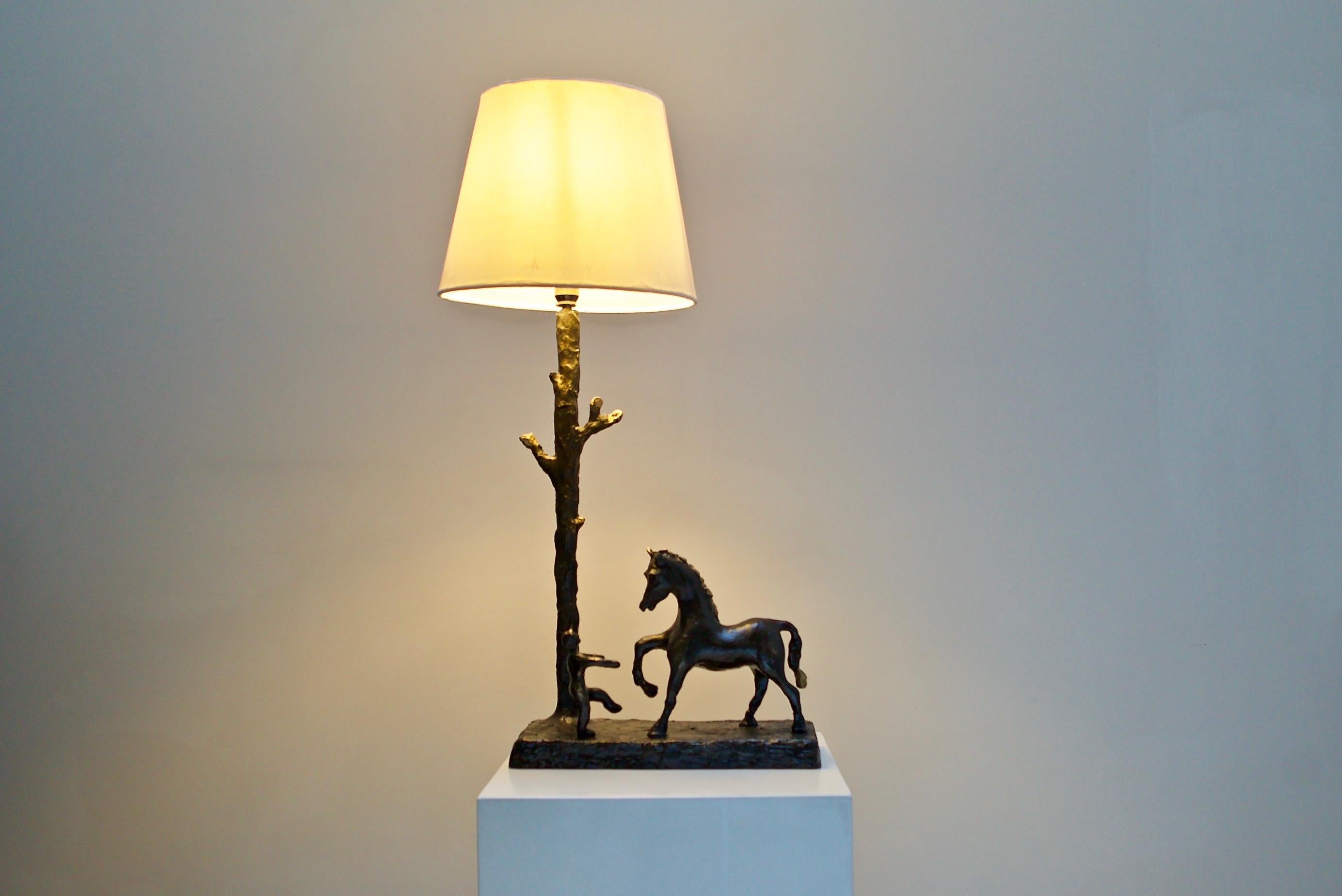 Cast One of a kind Horse & Boy sculptural table lamp, Resin cast For Sale