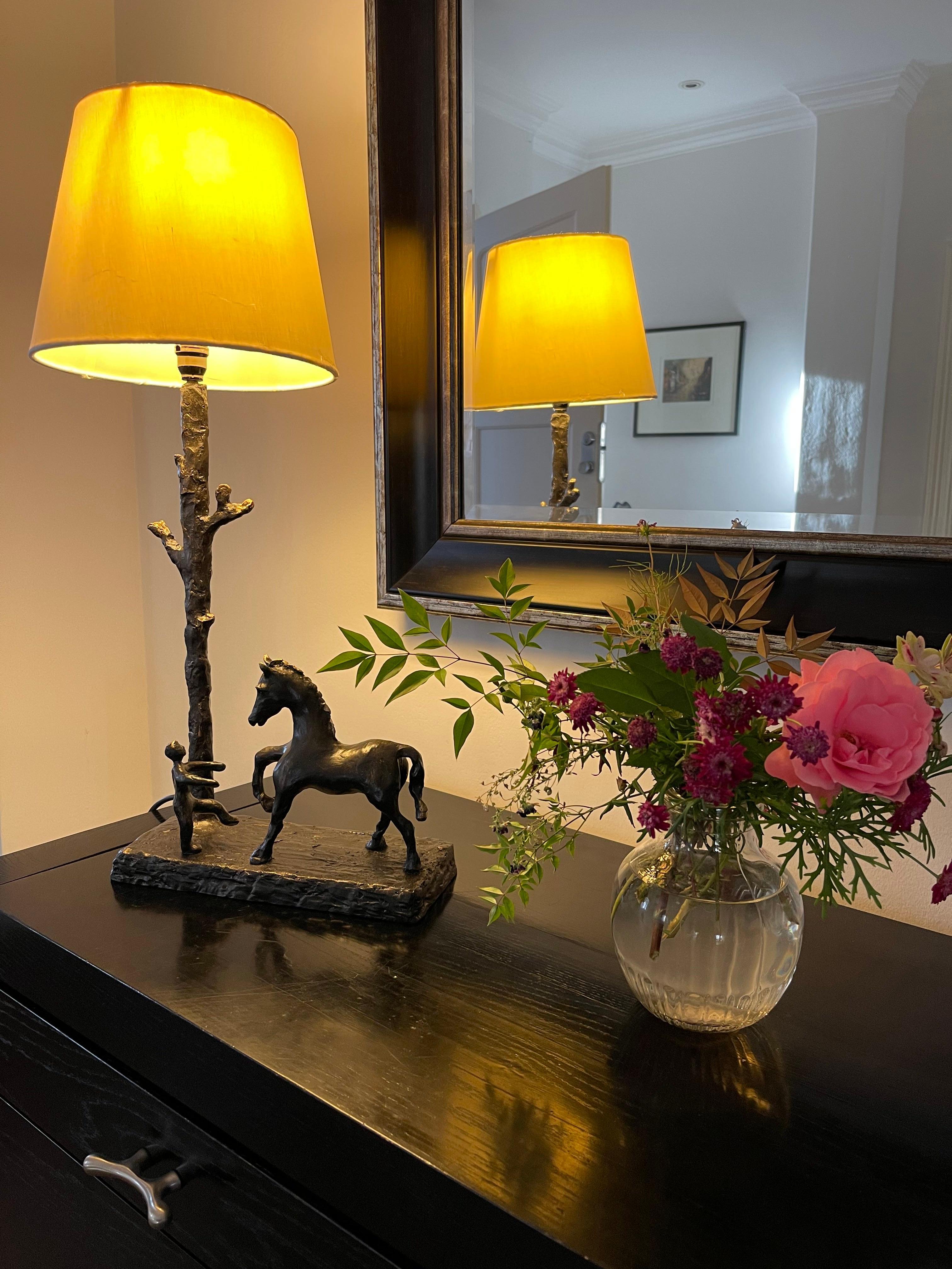 One of a kind Horse & Boy sculptural table lamp, Resin cast In New Condition For Sale In London, GB