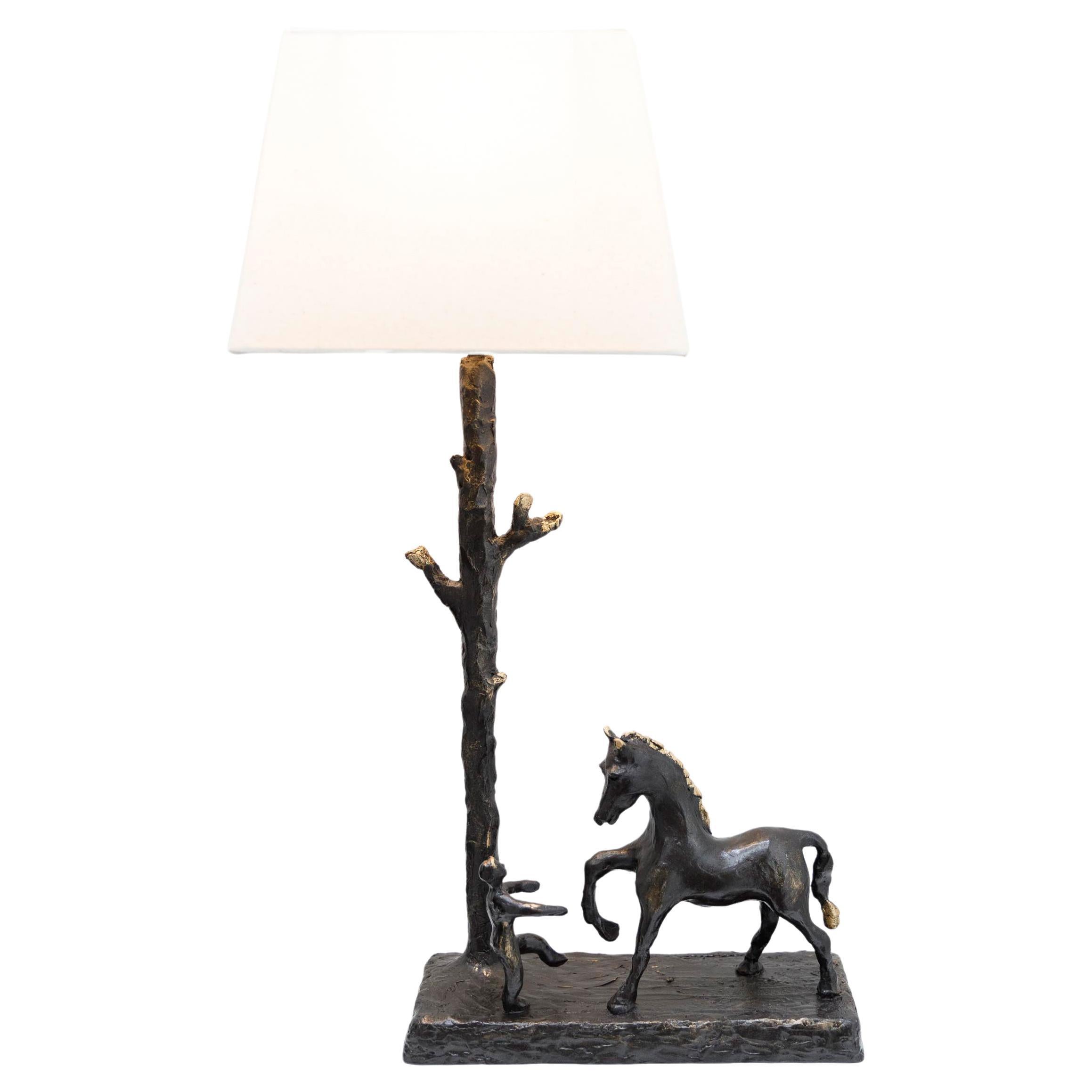 Horse & Boy sculptural table lamp, hand made and cast