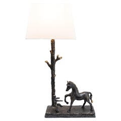 One of a kind Horse & Boy sculptural table lamp, Resin cast