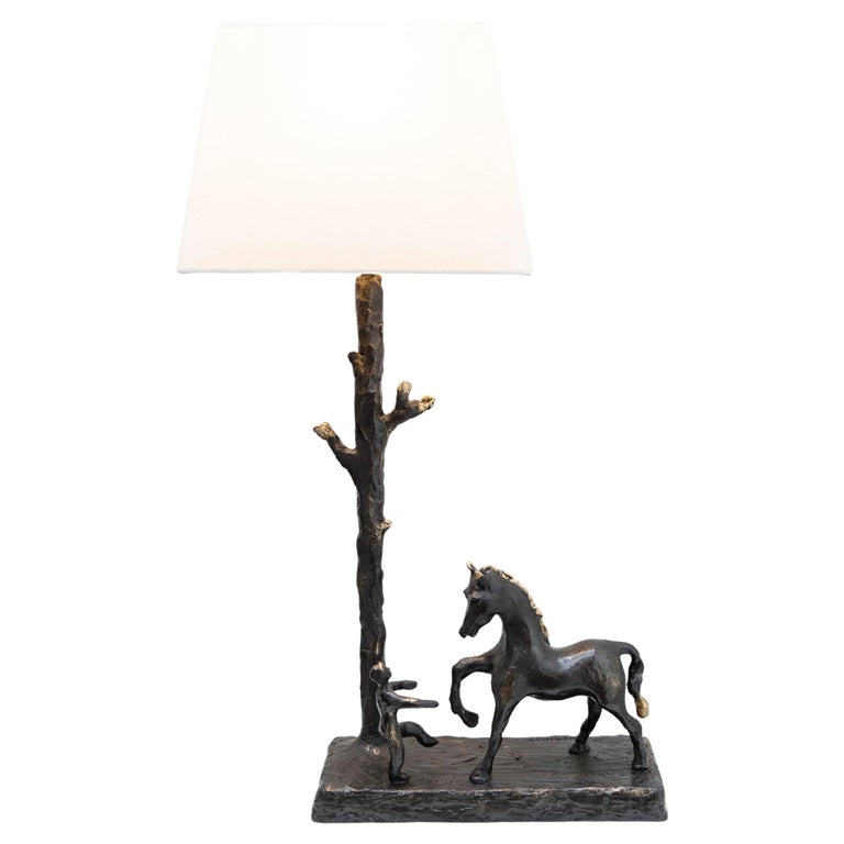 Horse & Boy Sculptural Table Lamp, Hand Made For Sale