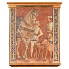 Vintage Horse and dogs with pages, relief. 20th century, after Mantegna.