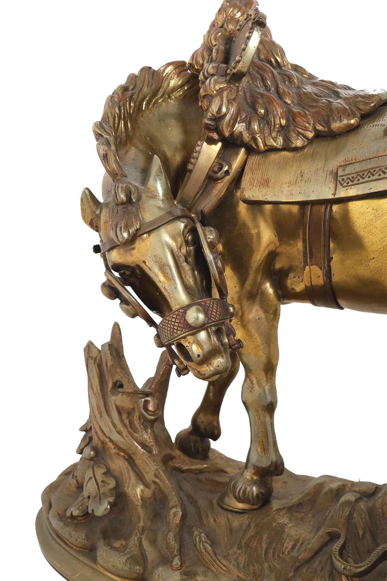 Français Sculpture en bronze cheval et lézard d'après Jean-Francois Gechter