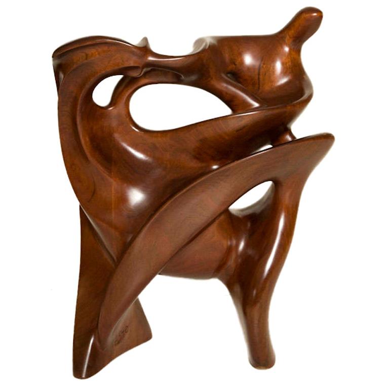 "Horse and Rider" Carved Mahogany Sculpture
