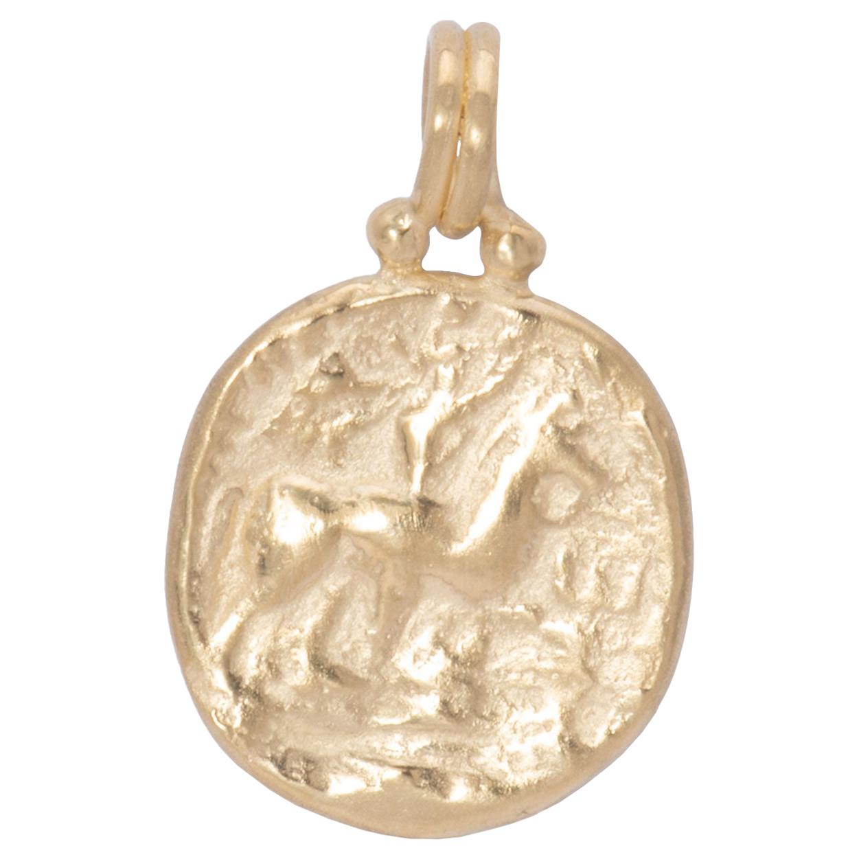 Horse and Rider Coin Pendant in 18 Karat Gold For Sale