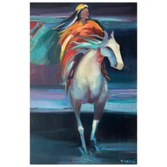 "Horse And Rider", Colorful Oil On Canvas Painting by Wajih Nahle 'Lebanese'