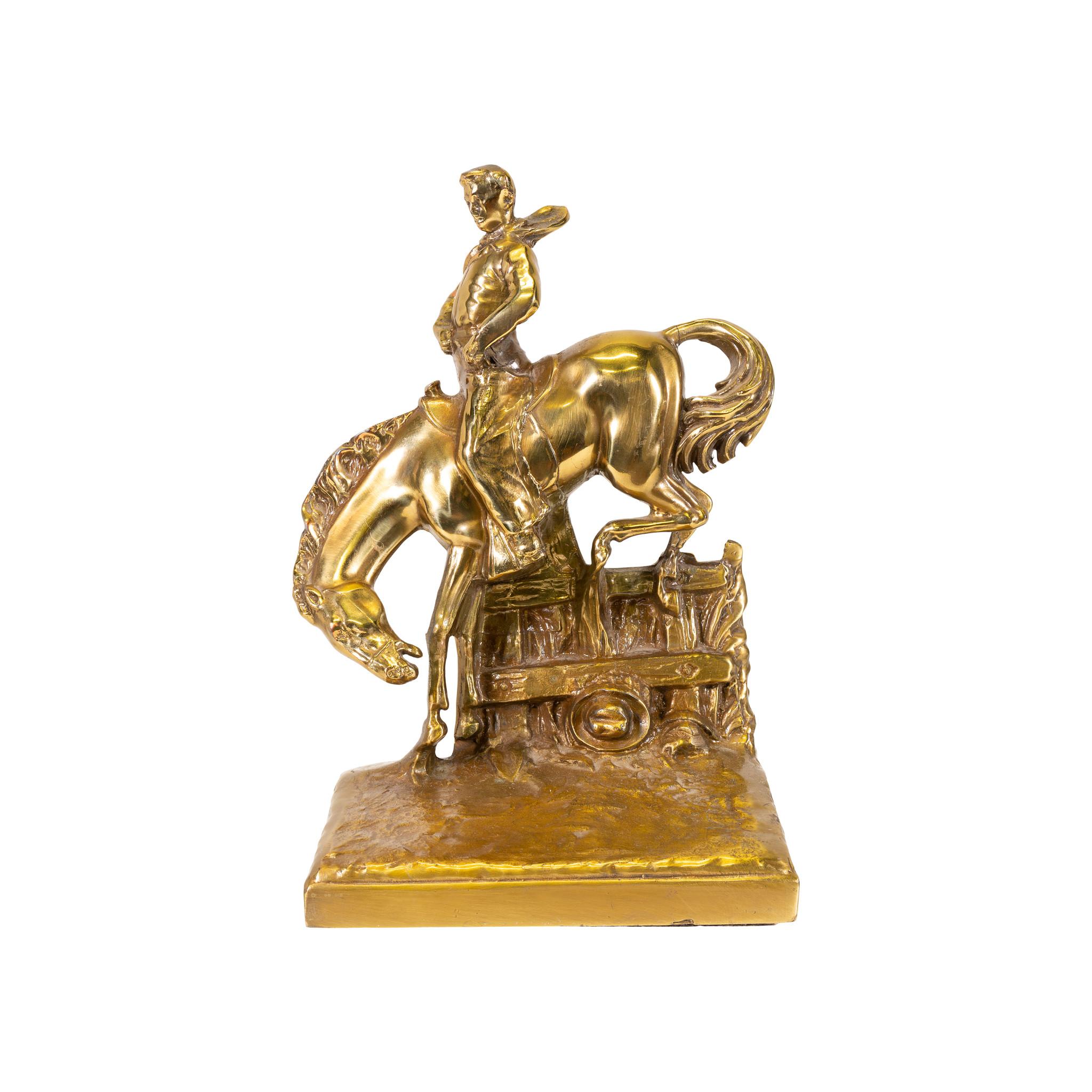 20th Century Horse and Rider Solid Cast Bronze Bookends For Sale
