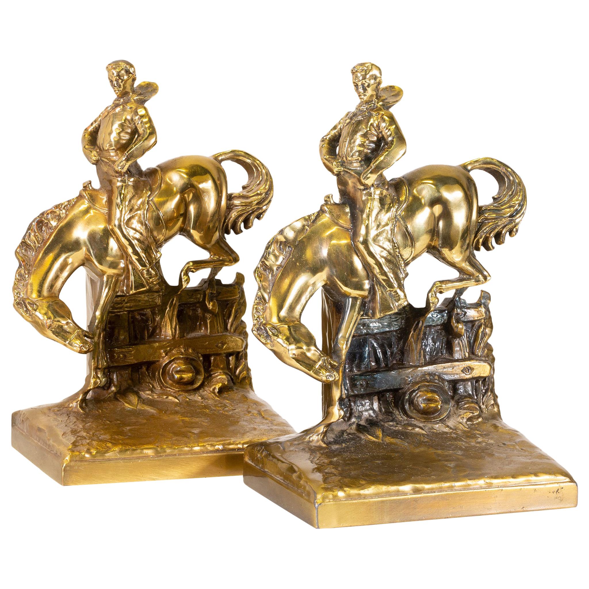 Horse and Rider Solid Cast Bronze Bookends