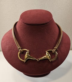 Horse Bit Maxi Gold-Plated and Leather Stirrup Necklace