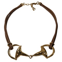 Used Horse Bit Maxi Gold-Plated and Leather Stirrup Necklace