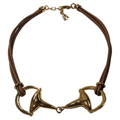 Collier d'étriers en cuir et plaqué or Horse Bit Maxi