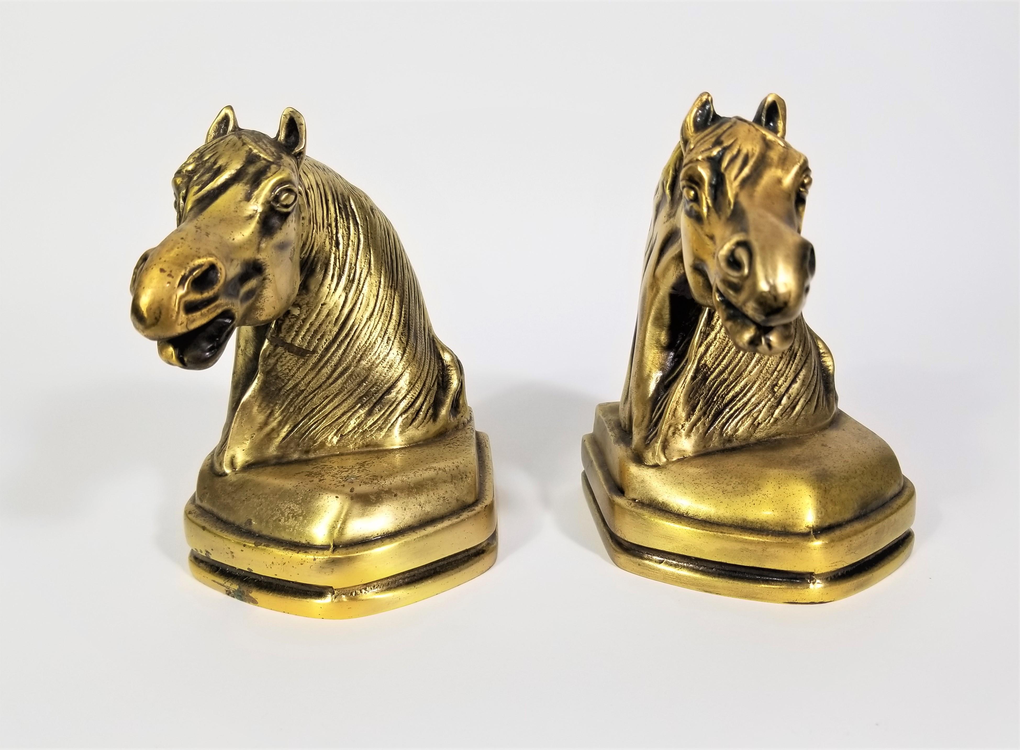 Horse Bookends Cast Iron Brass Mid Century In Good Condition In New York, NY