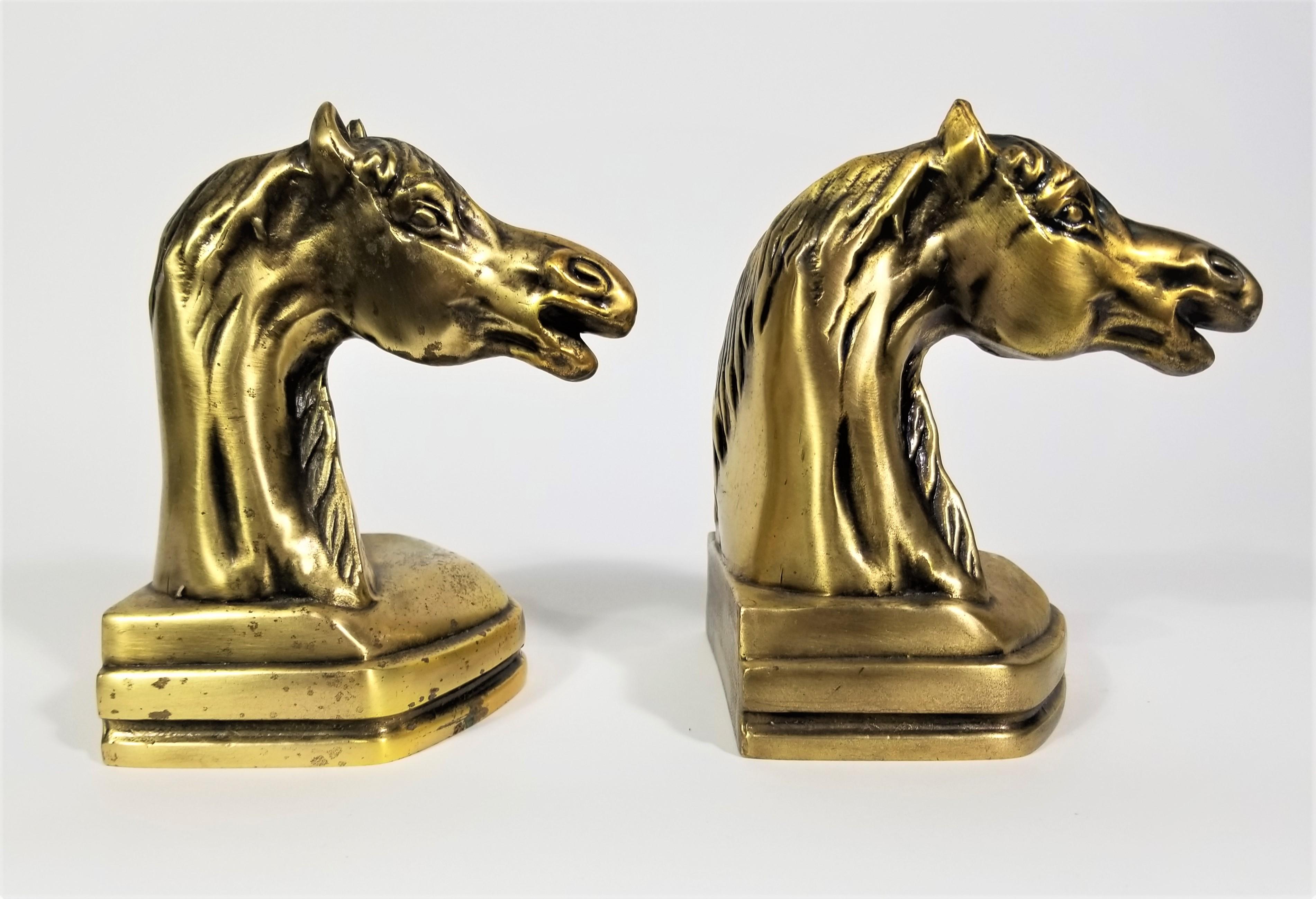 20th Century Horse Bookends Cast Iron Brass Mid Century