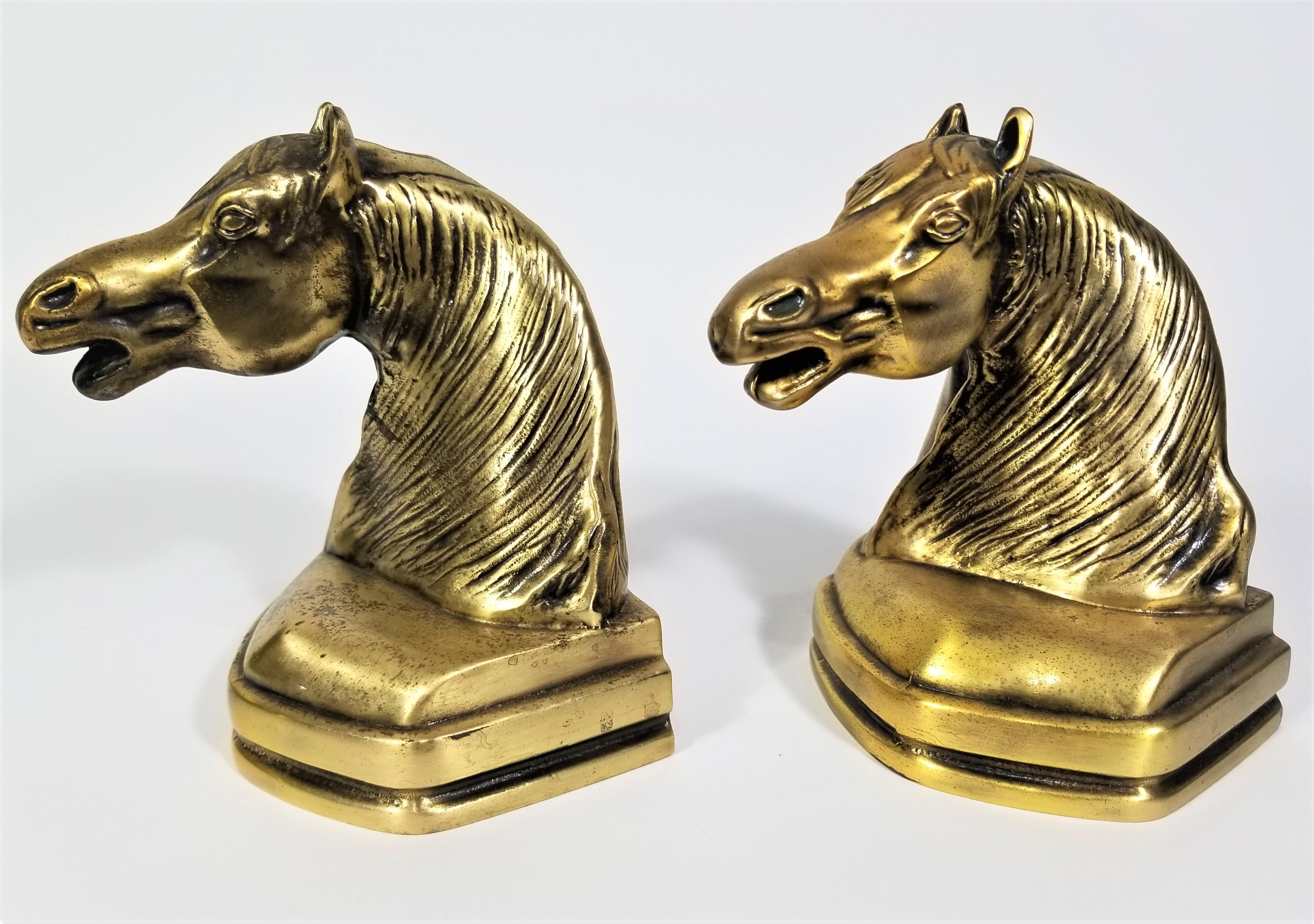 Horse Bookends Cast Iron Brass Mid Century 1