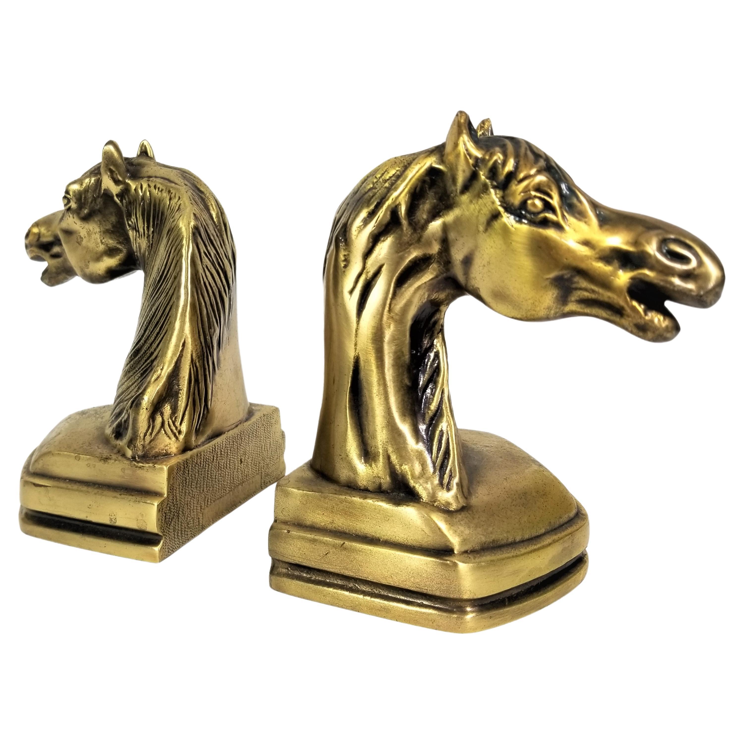 Horse Bookends Cast Iron Brass Mid Century