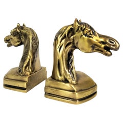 Vintage Horse Bookends Cast Iron Brass Mid Century