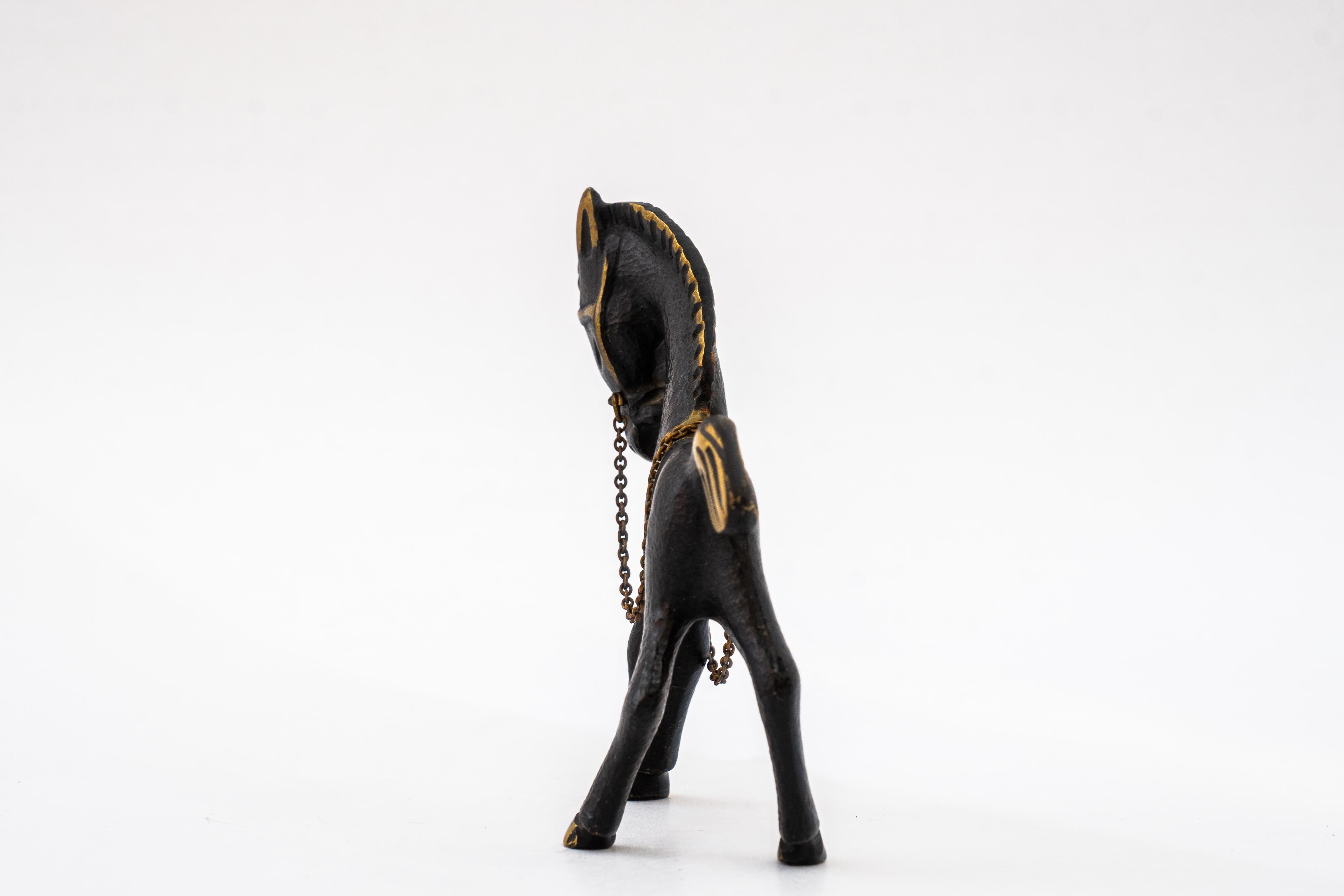 Blackened Horse brass figurine bosse around 1950s For Sale
