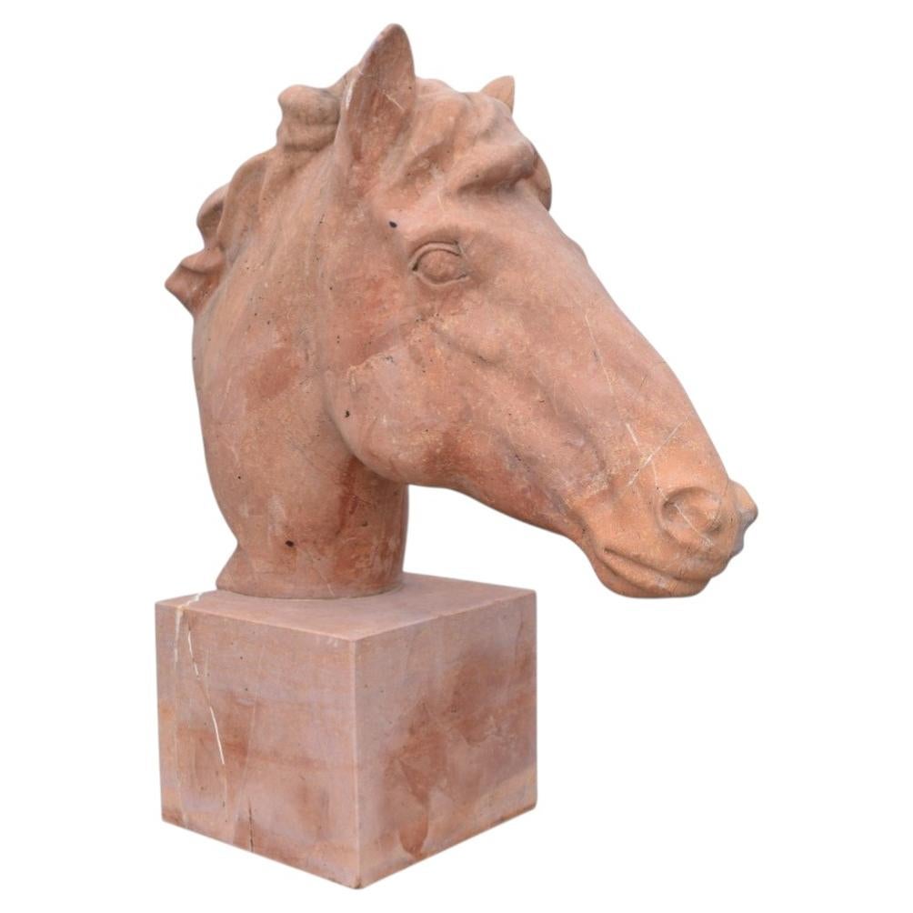 Horse Bust Carved in Brown Alicante Marble For Sale