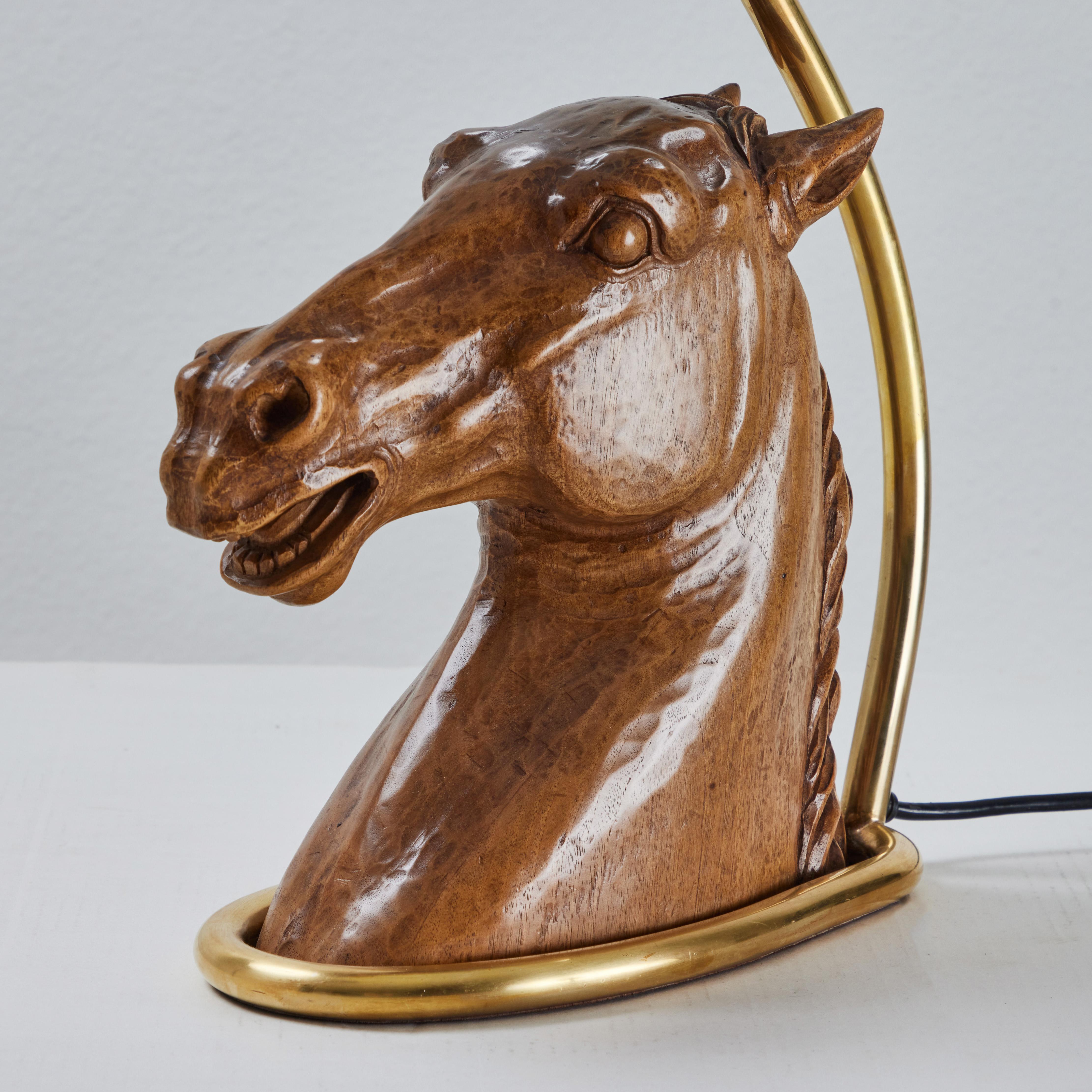 Wood Horse Bust Table Lamp, Signed Gucci, 1970s For Sale