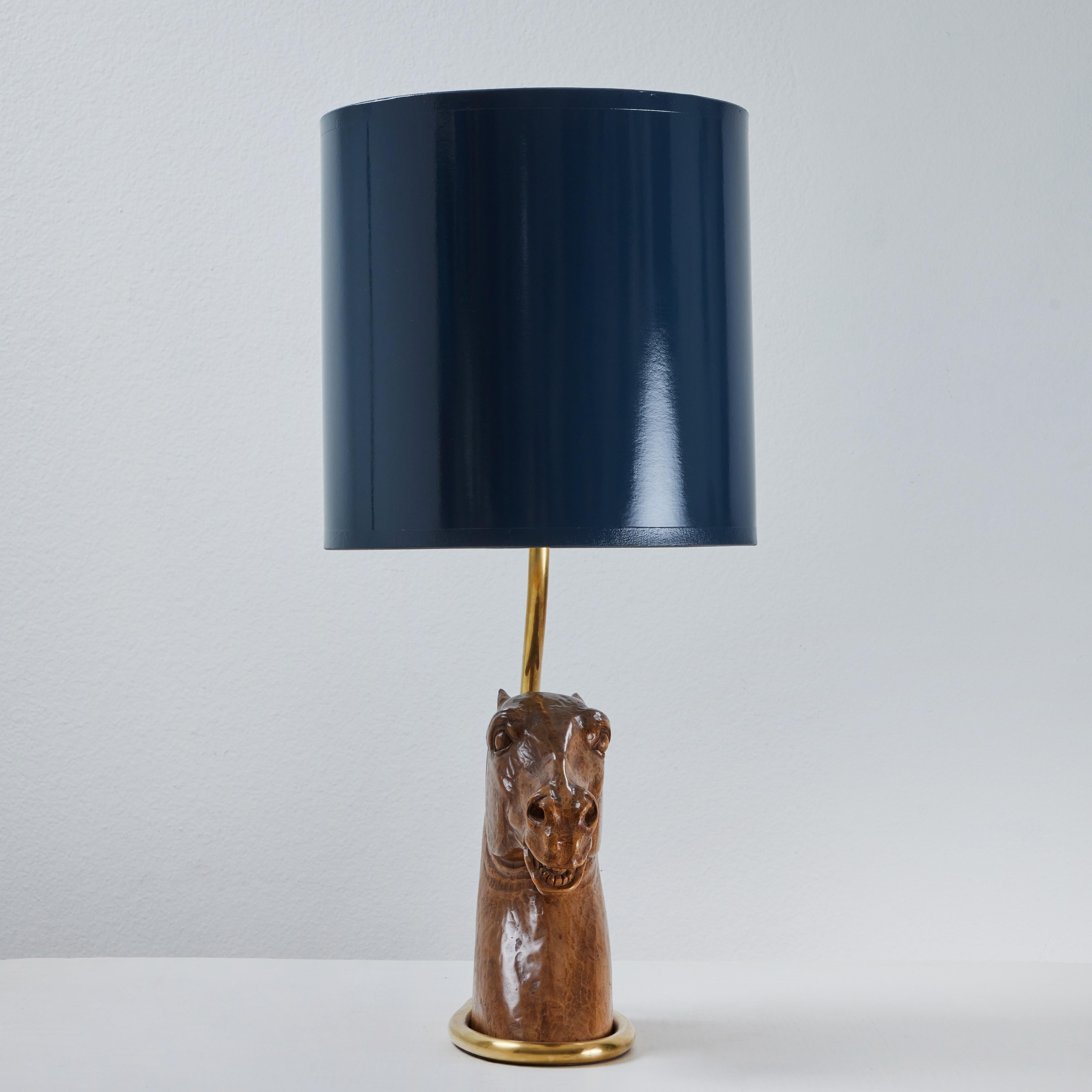 Carved Horse Bust Table Lamp, Signed Gucci, 1970s For Sale