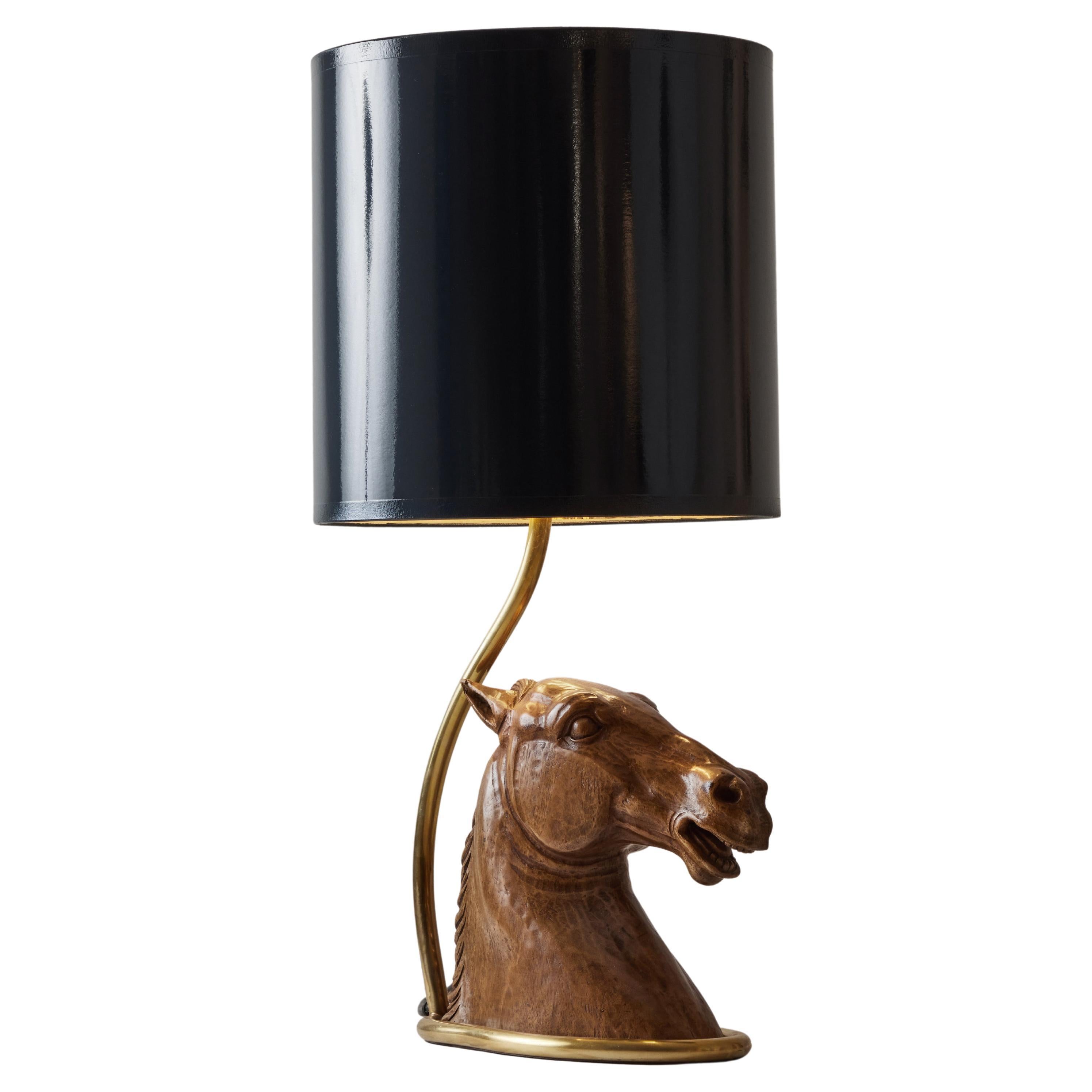 Lampada da tavolo con busto di cavallo, firmata Gucci, anni '70