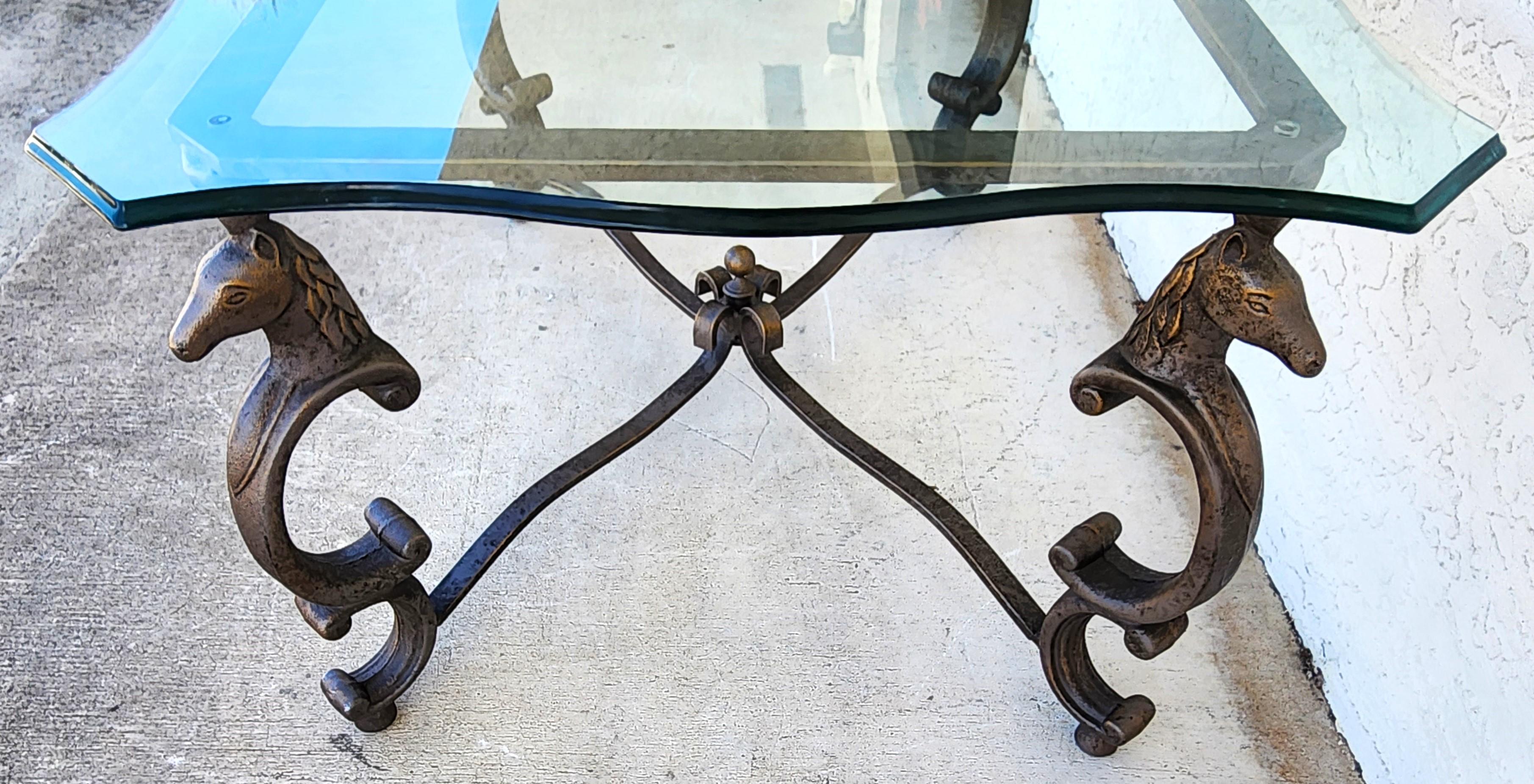 Horse Coffee Center Table Patinated Steel Hoof Footed Maison Jansen Style For Sale 5