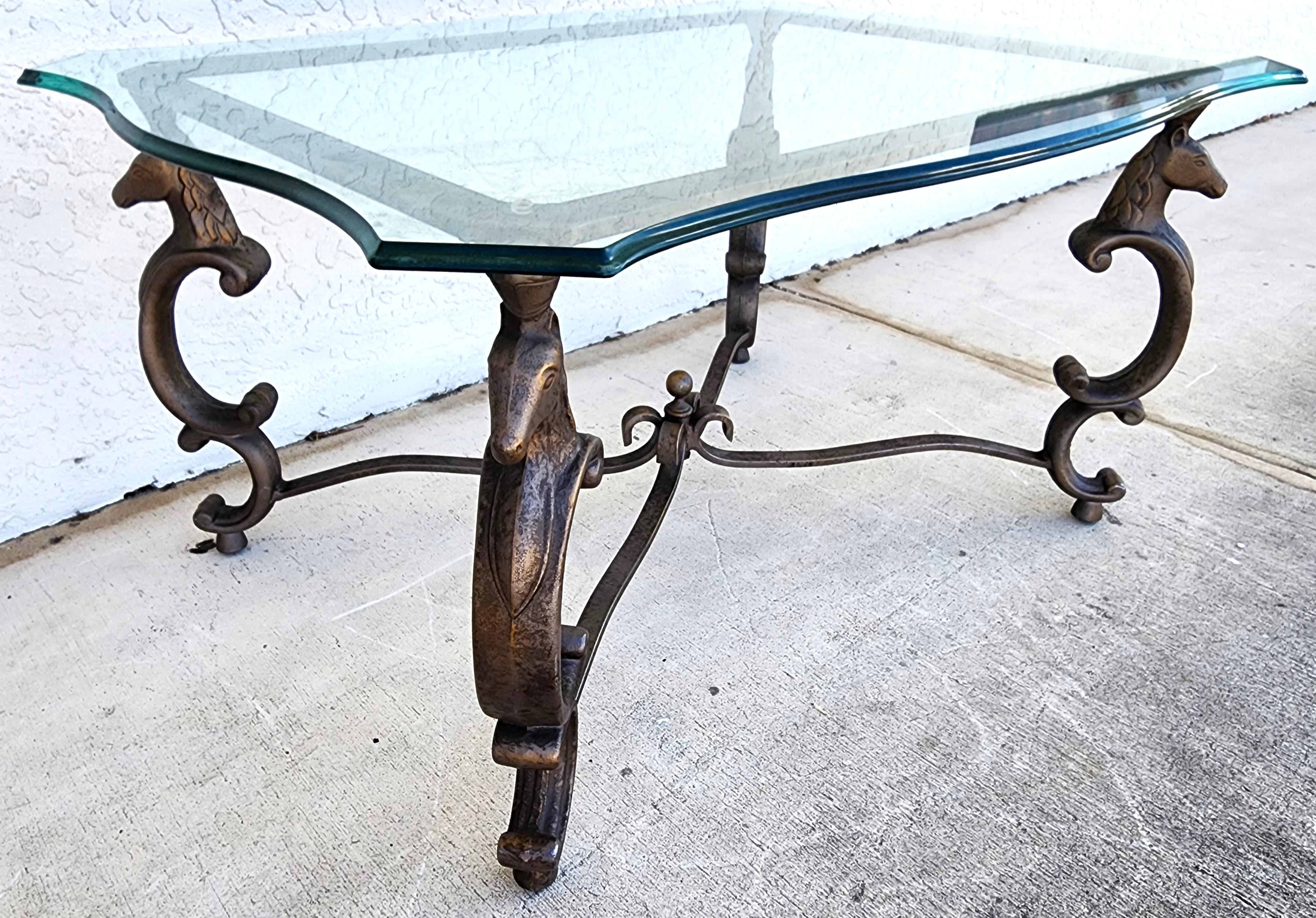 Horse Coffee Center Table Patinated Steel Hoof Footed Maison Jansen Style For Sale 7