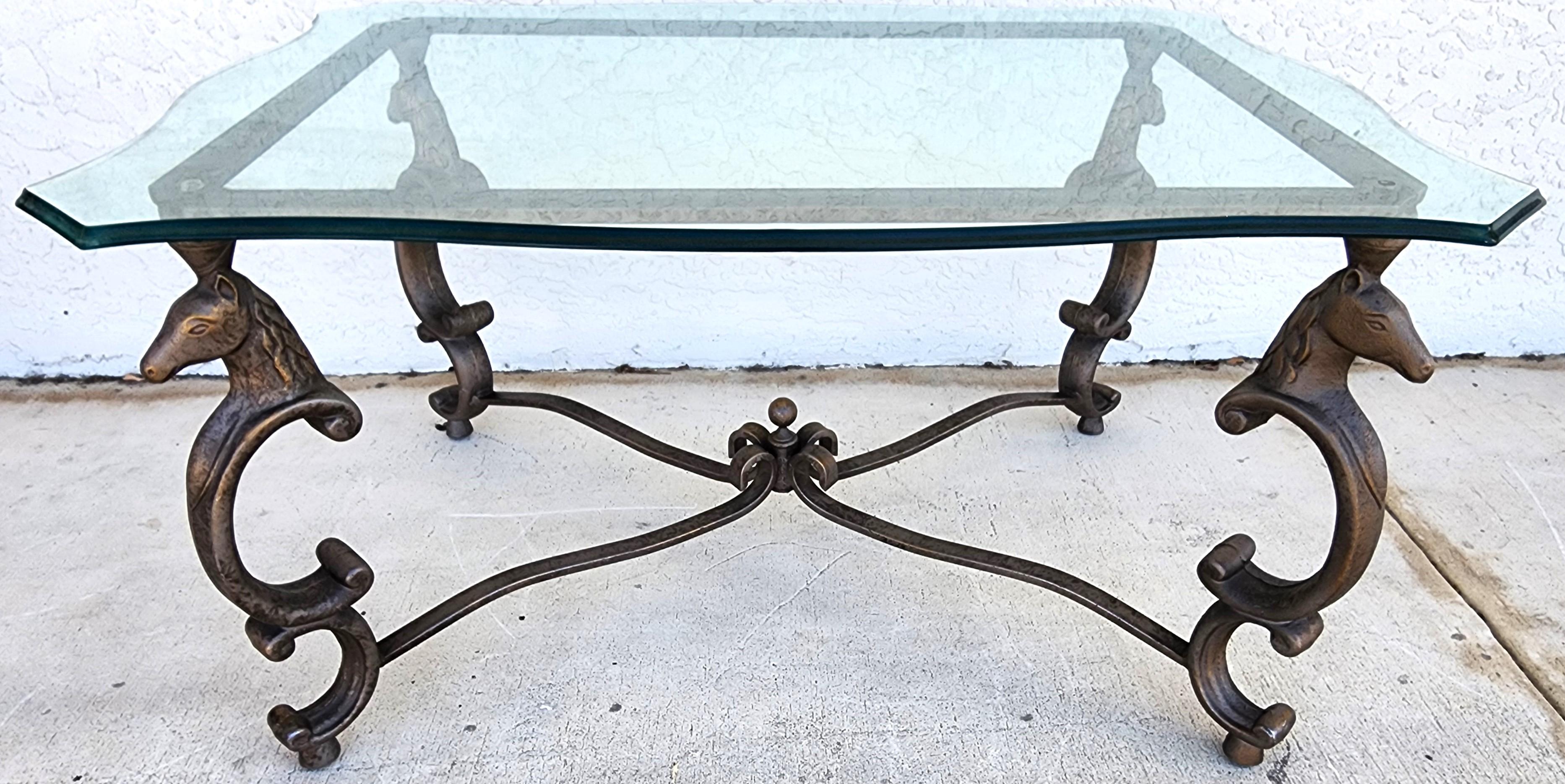 Horse Coffee Center Table Patinated Steel Hoof Footed Maison Jansen Style For Sale 8