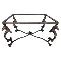 1970s Patinated Steel & Beveled Glass Coffee Table with Horse Heads