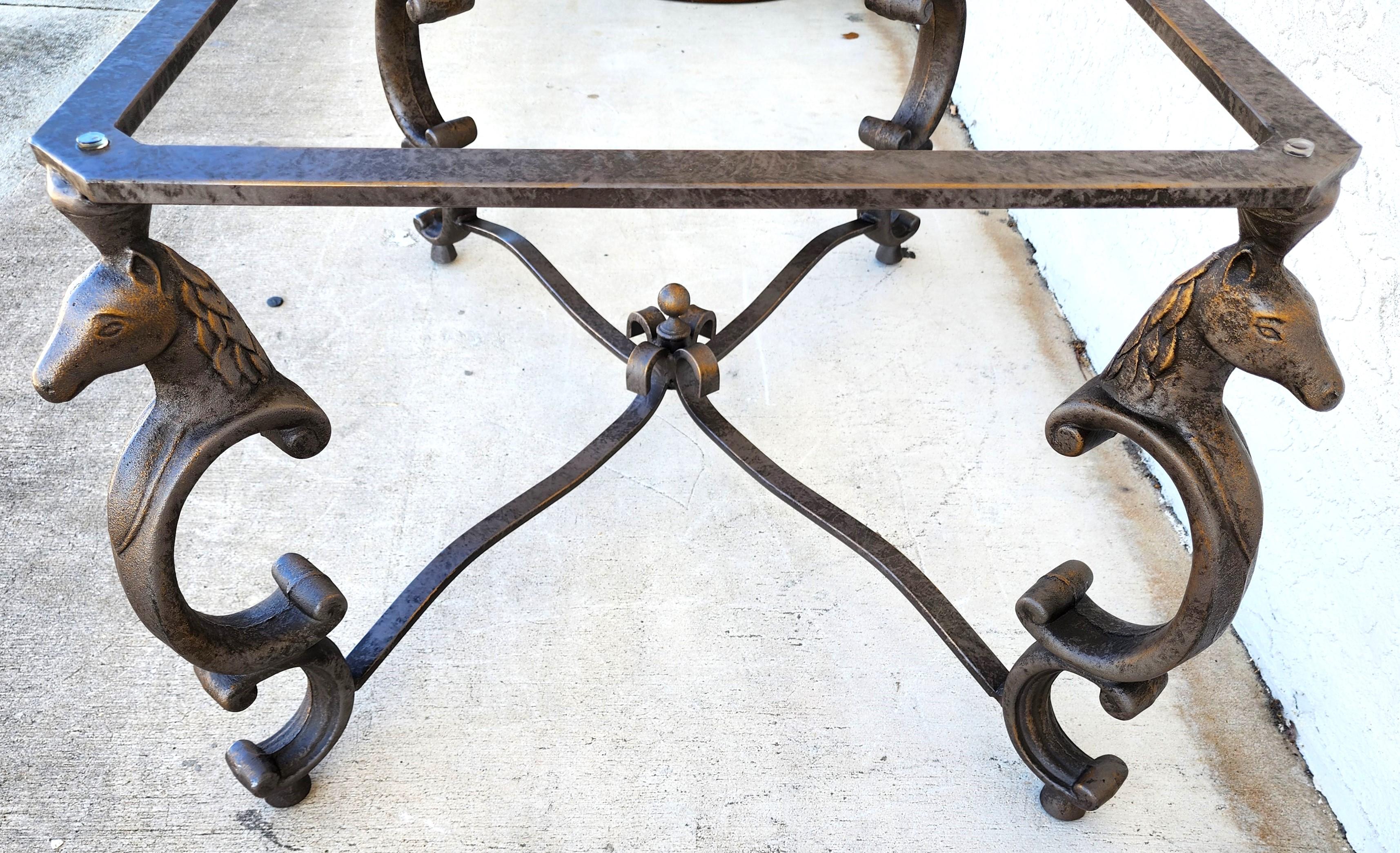 Late 20th Century Horse Coffee Center Table Patinated Steel Hoof Footed Maison Jansen Style For Sale