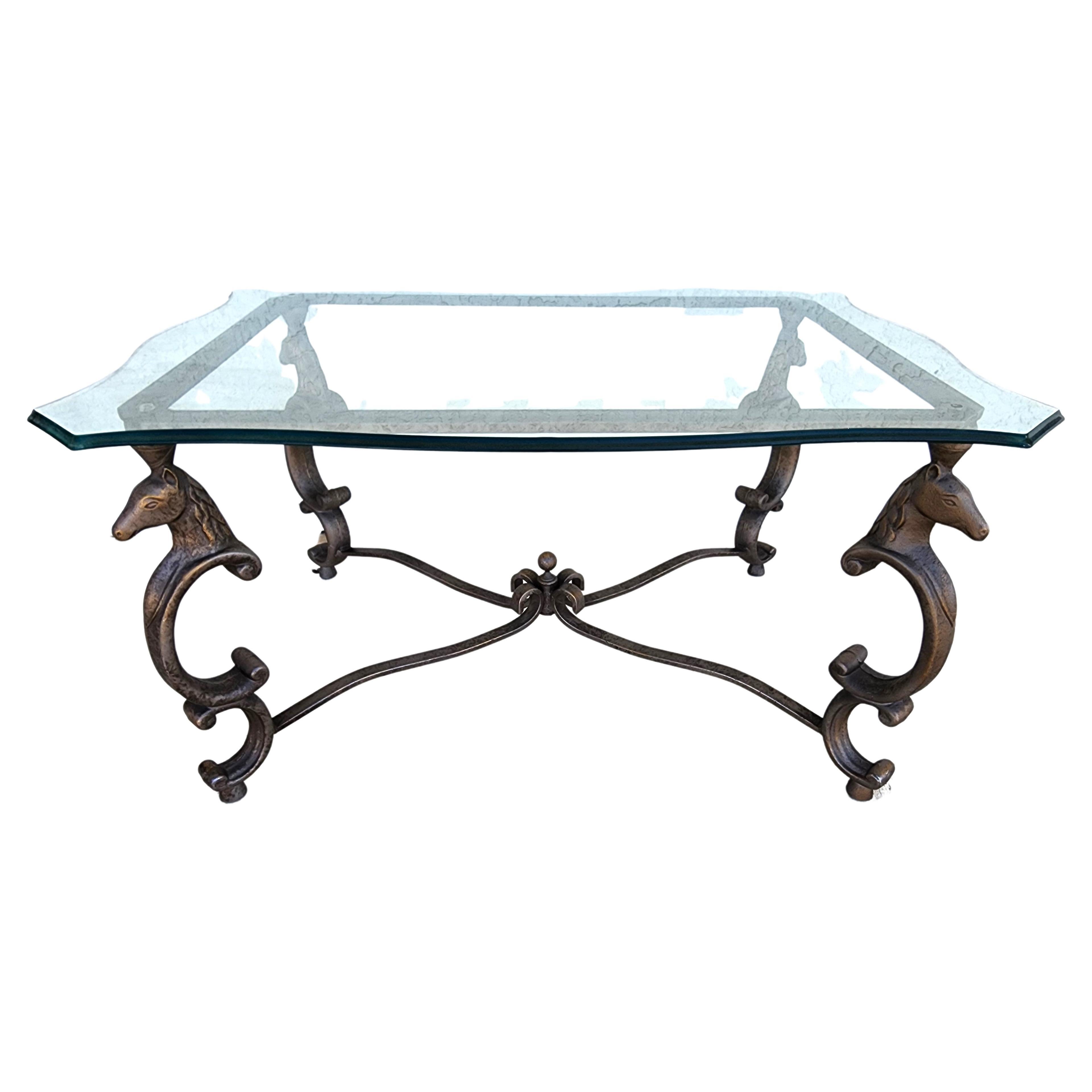 Horse Coffee Center Table Patinated Steel Hoof Footed Maison Jansen Style For Sale
