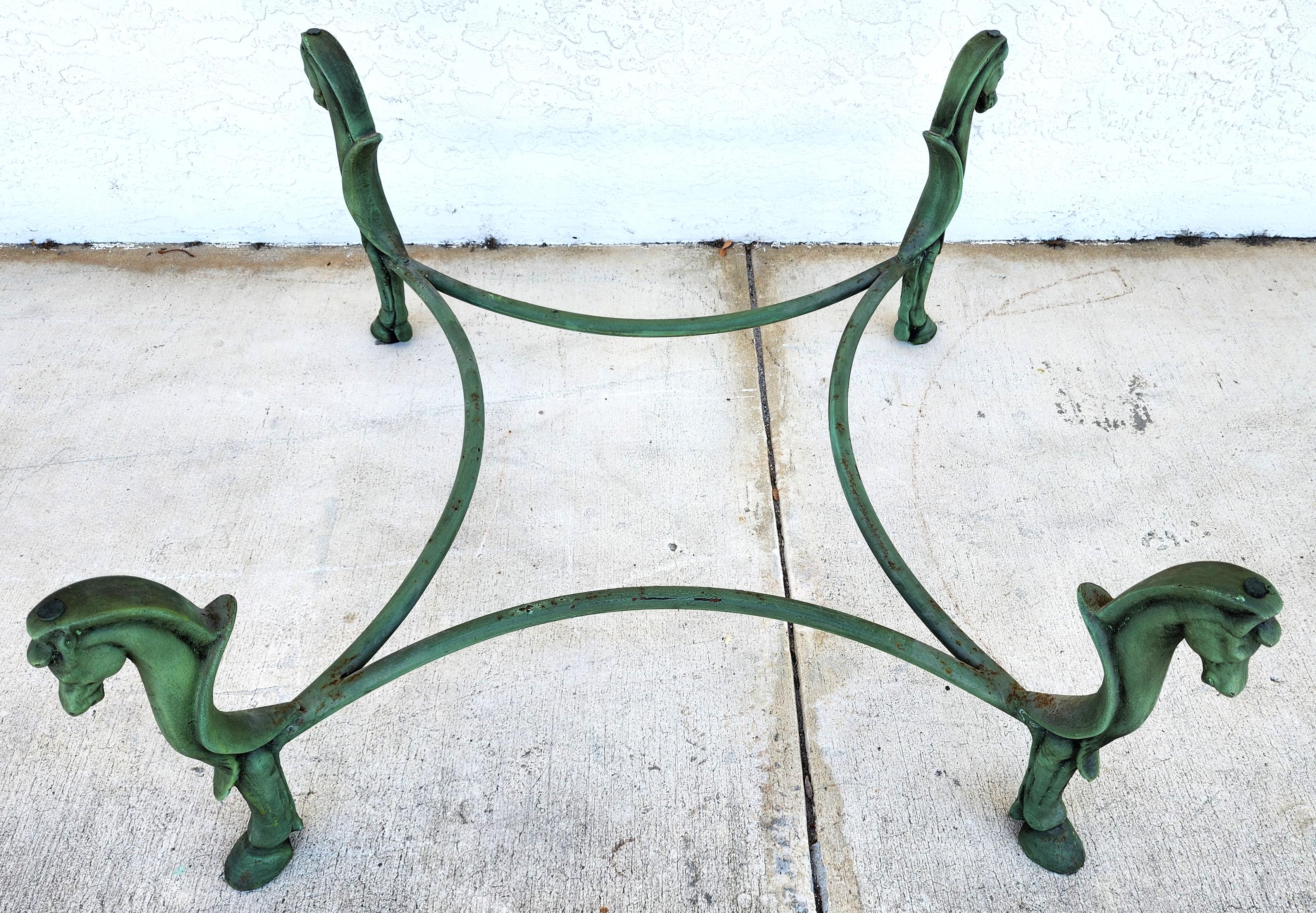 Glass Horse Coffee Table Patinated Iron Hoof Footed  For Sale