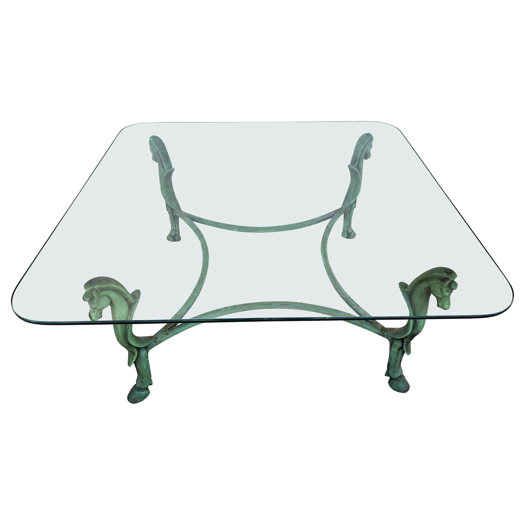Horse Coffee Table Patinated Iron Hoof Footed