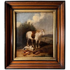 Horse 
Dogs 19th Century Painting ( oil on canvas )