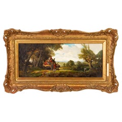 Paisaje en carro de heno tirado por caballos Pintura al óleo Siglo XIX