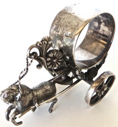 Horse Drawn Silver Plated Figural Napkin Ring on Wheels. American, circa 1885