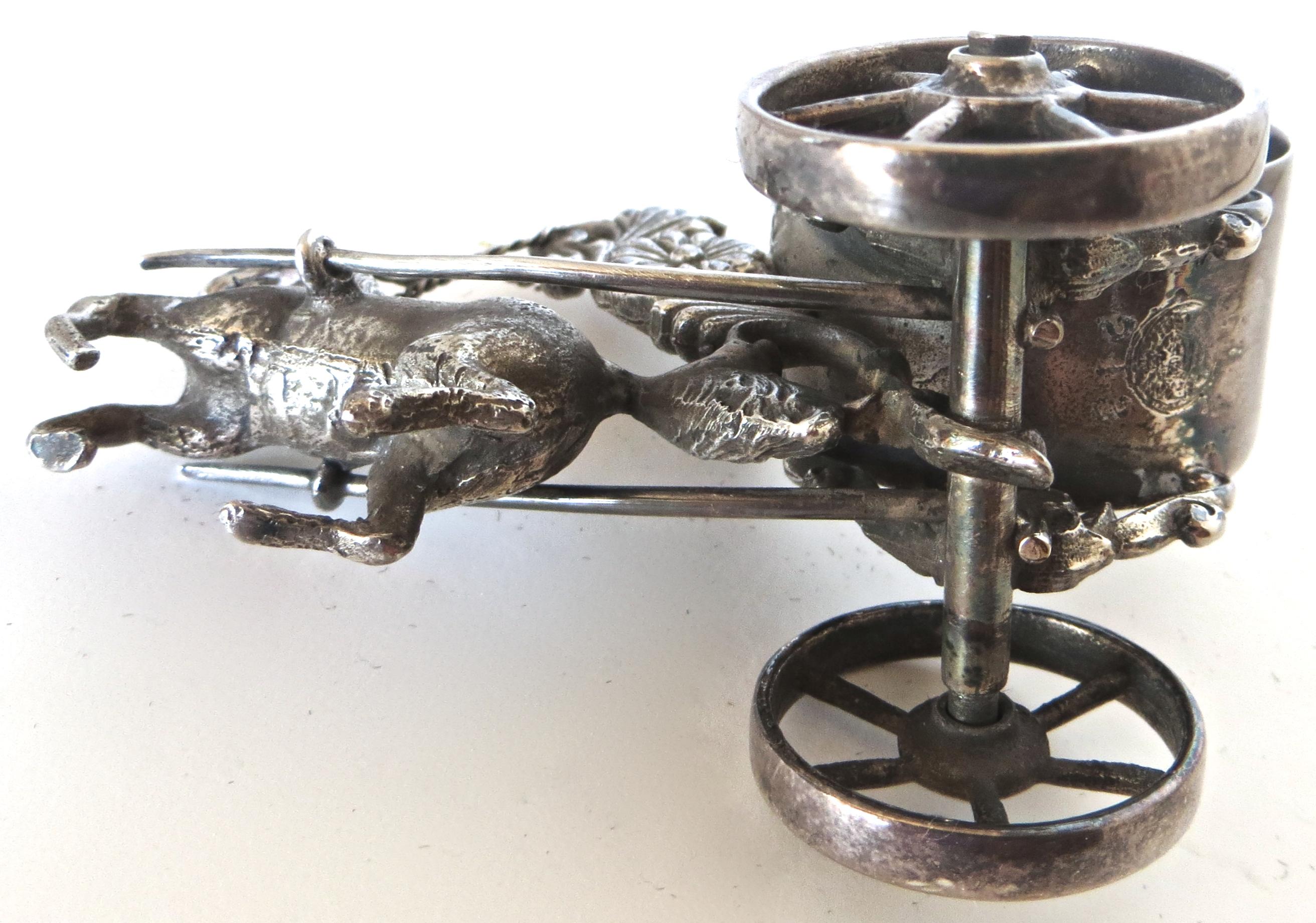 Victorian Horse Drawn Silver Plated Figural Napkin Ring on Wheels. American, circa 1885