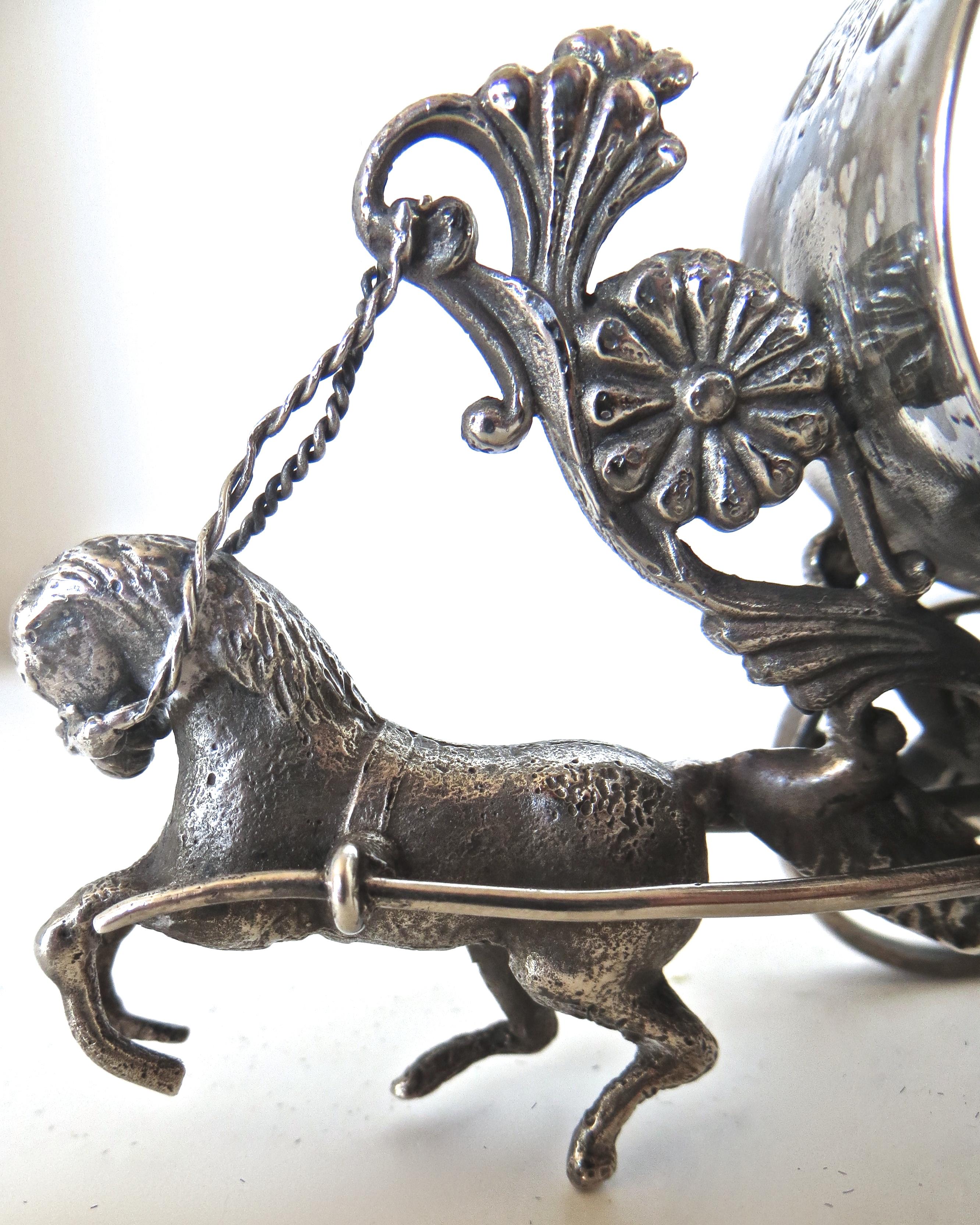 Horse Drawn Silver Plated Figural Napkin Ring on Wheels. American, circa 1885 In Good Condition In Incline Village, NV