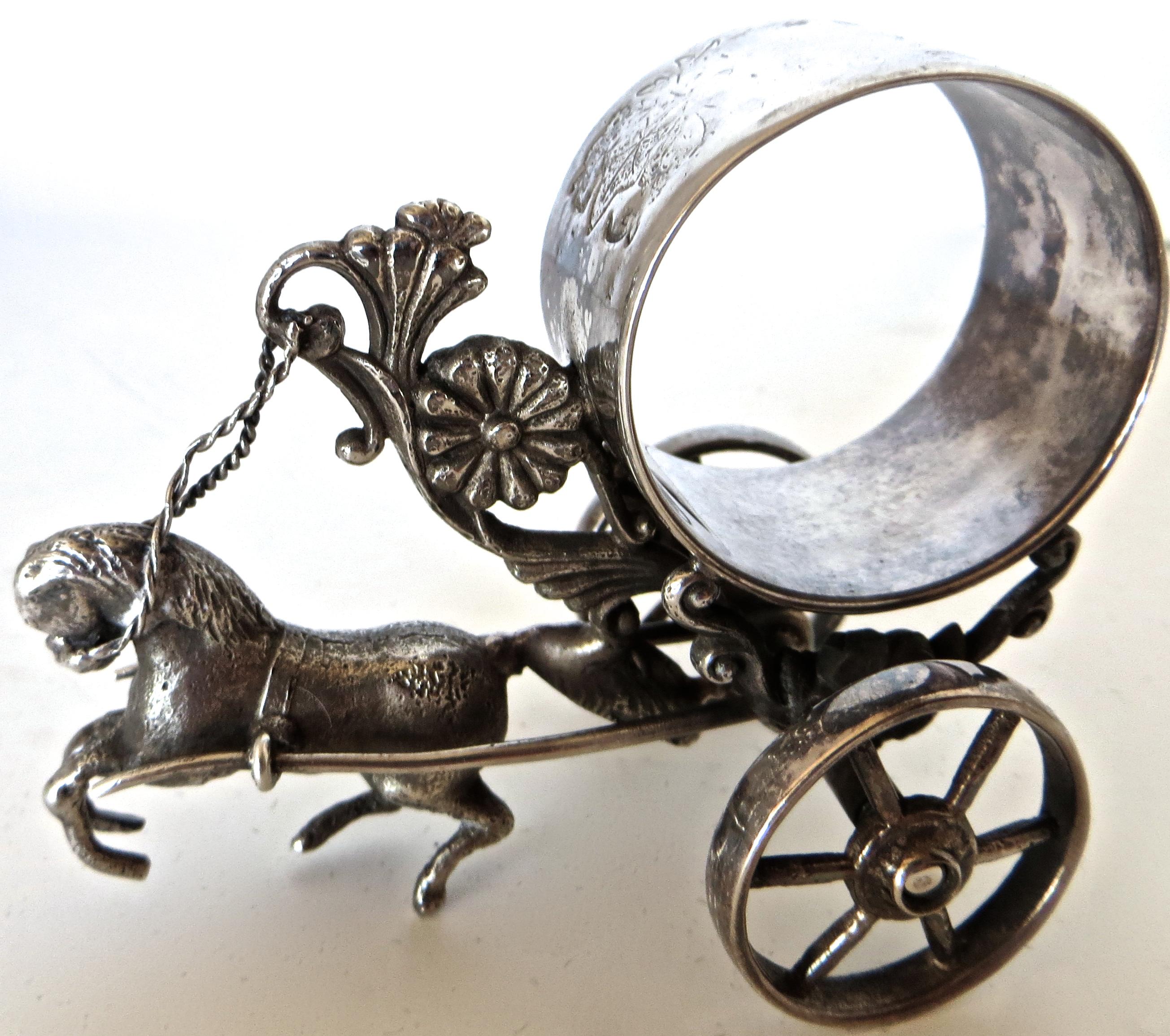 Horse Drawn Silver Plated Figural Napkin Ring on Wheels. American, circa 1885 1