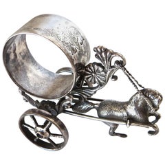 Antique Horse Drawn Silver Plated Figural Napkin Ring on Wheels. American, circa 1885