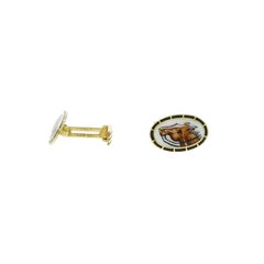 Horse Enameled Oval Shaped Yellow Gold Cufflinks