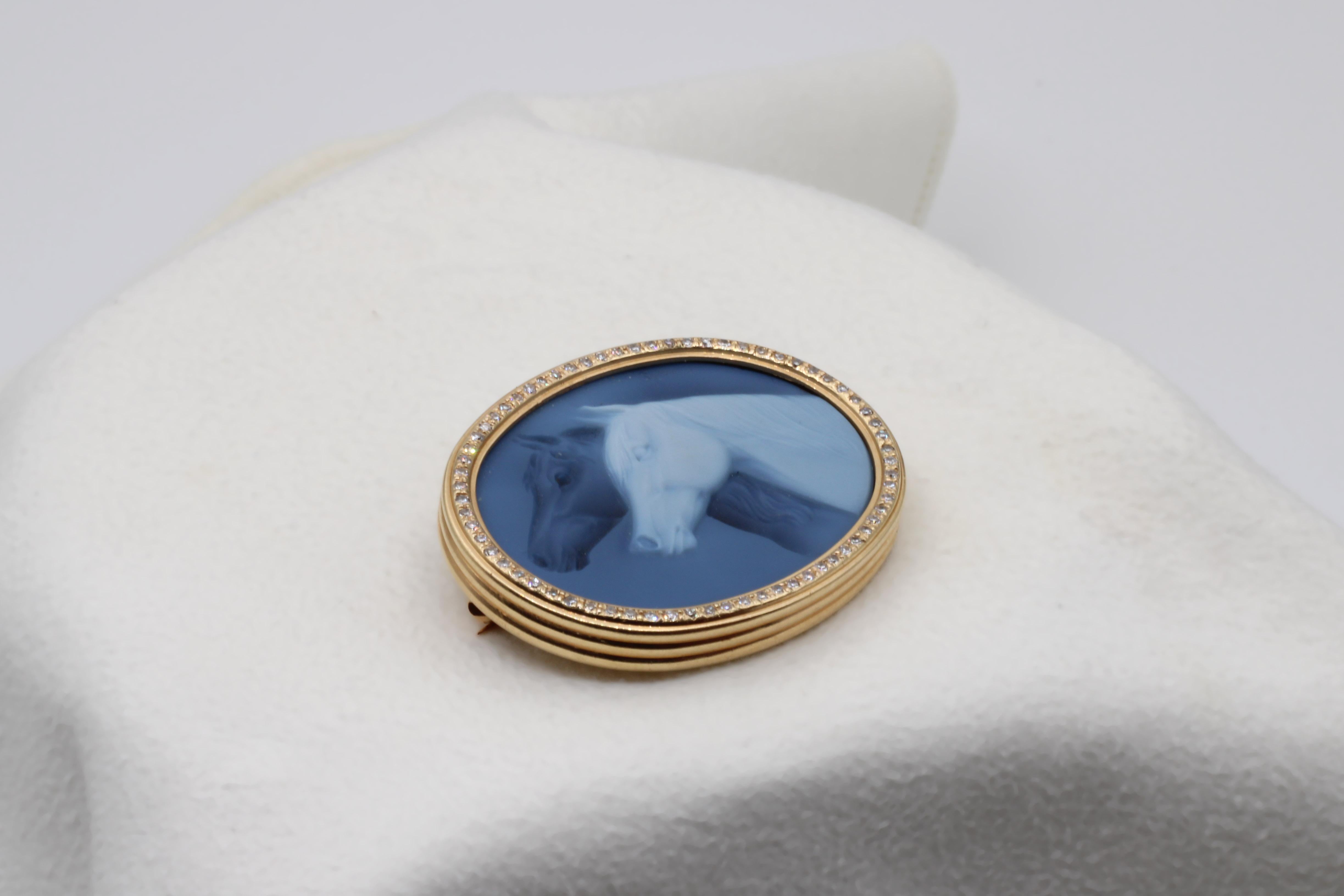 Post-War A Vintage Equestrian Cameo Brooch For Sale