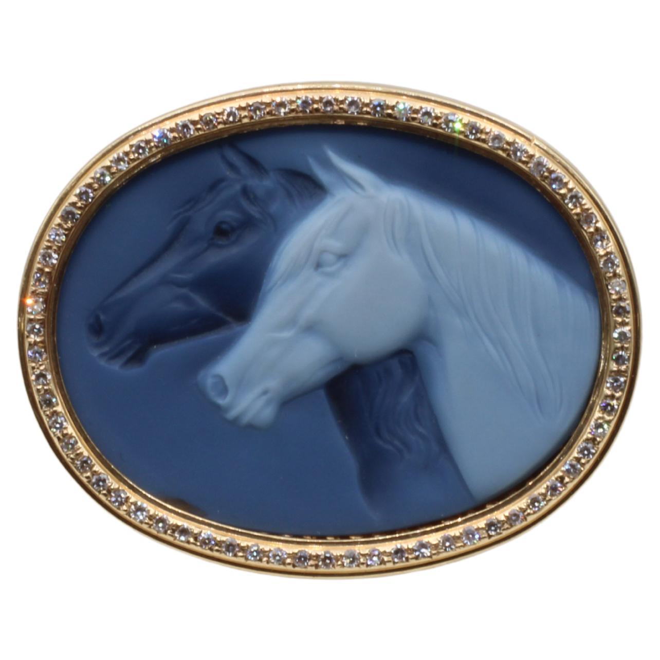 A Vintage Equestrian Cameo Brooch For Sale