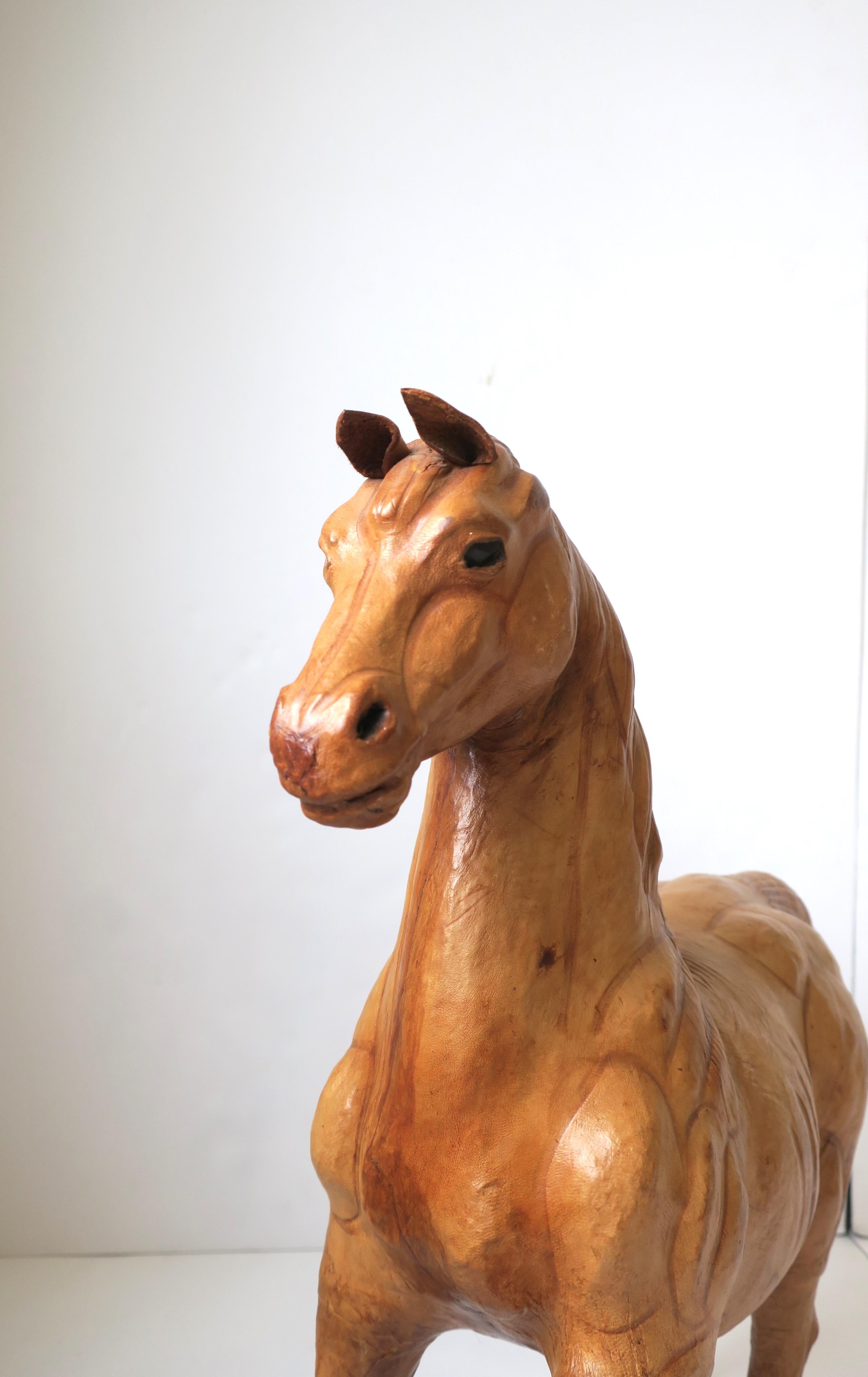 Hand-Crafted Leather Horse Equine Animal Sculpture in the Folk Art Style For Sale