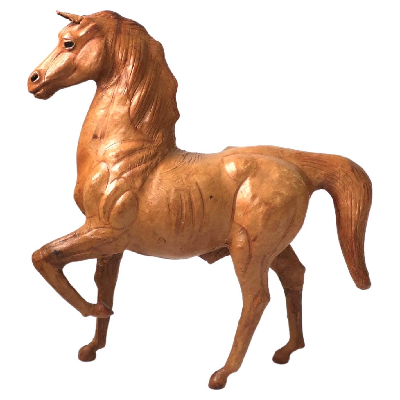 Leather Horse Equine Animal Sculpture in the Folk Art Style For Sale