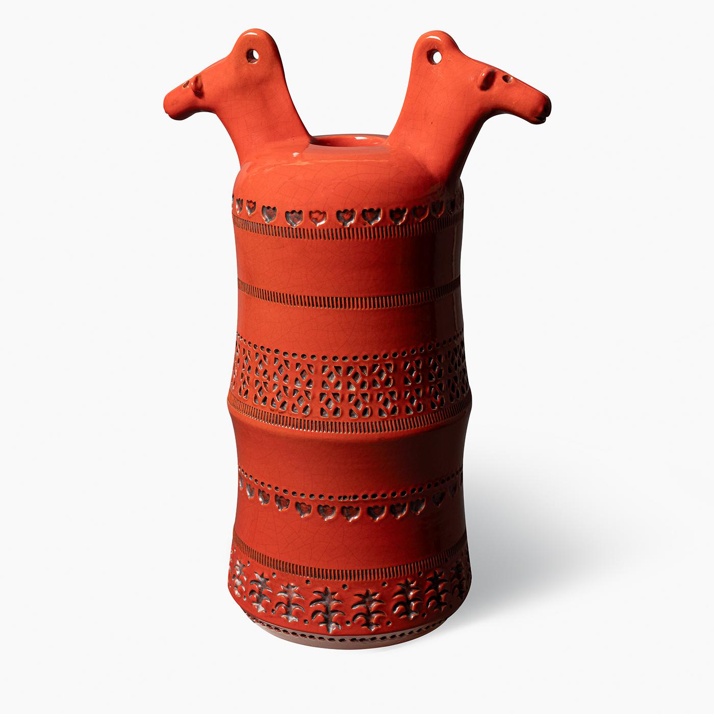 Vase orange à figures de cheval par Aldo Londi en vente 2