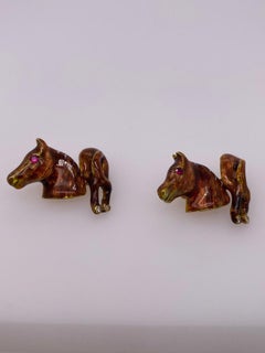 Horse Head and Tail Enamel Gold Cufflinks