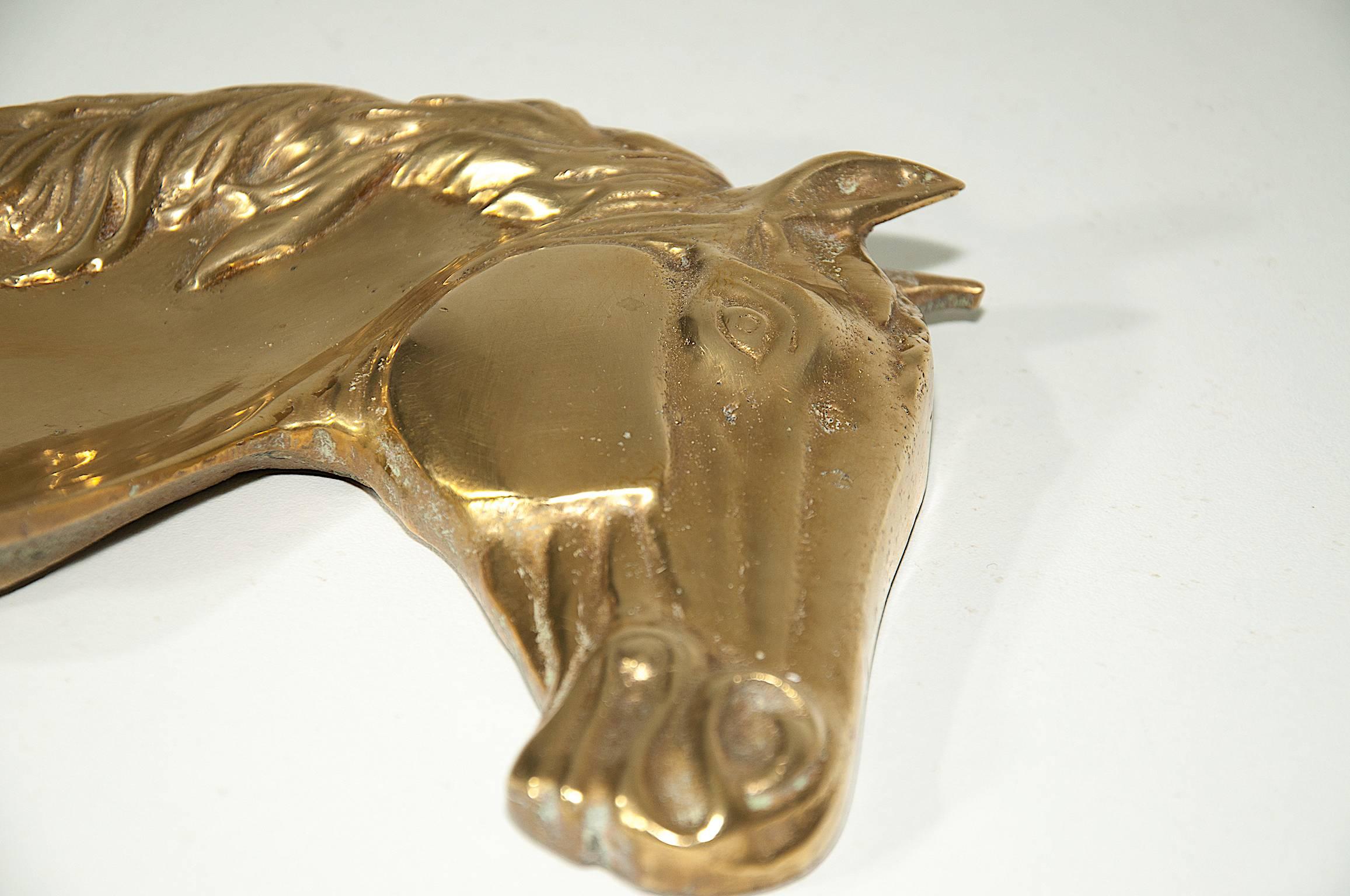 Baroque Revival Horse Head Brass Ashtray For Sale