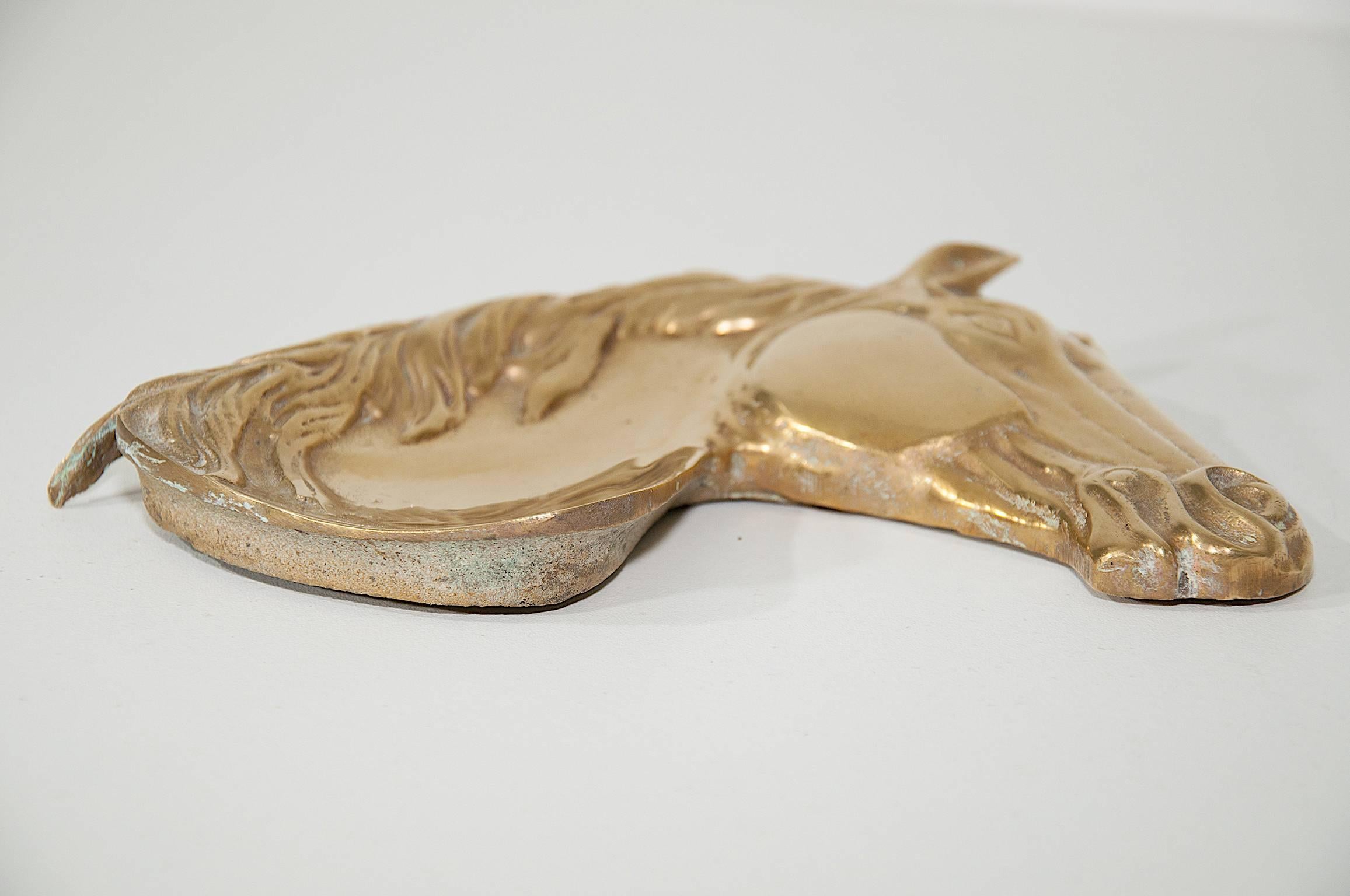 French Horse Head Brass Ashtray For Sale