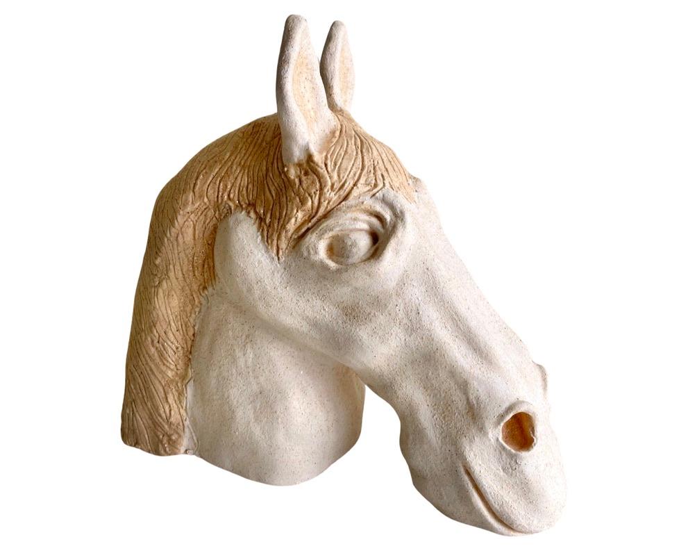 Pferdekopf-Büste aus Keramik, handgefertigte Keramik-Skulptur, Wohndekor  (Türkisch) im Angebot